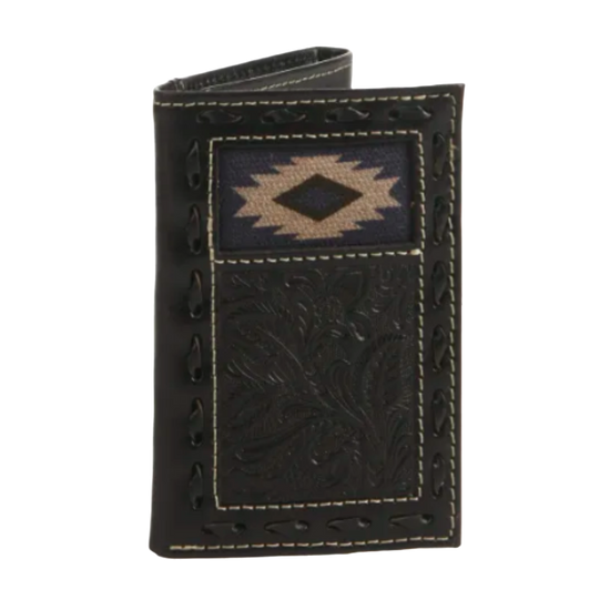 Nocona® Men's Tooled & Aztec Black Leather Trifold Wallet N500042001