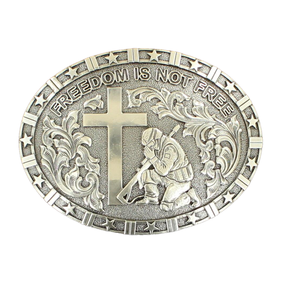 Nocona Soldier Praying at Cross Freedom Is Not Free Belt Buckle 37985