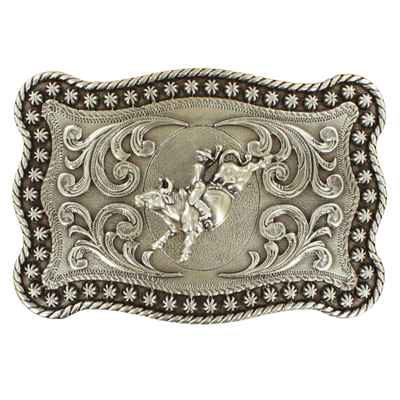 Nocona Men's Antique Silver Bull Rider Rectangle Belt Buckle 3759002