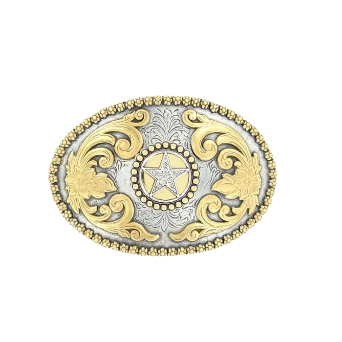 Nocona Western Men's Floral Embossed 2-Toned Star Belt Buckle 3756644