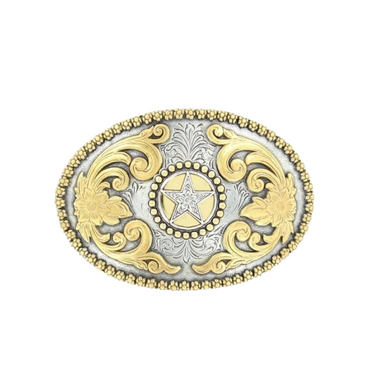 Nocona Western Men's Floral Embossed 2-Toned Star Belt Buckle 3756644
