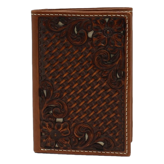 Nocona Men's Trifold Floral Tooled Brown Leather Wallet N500016002