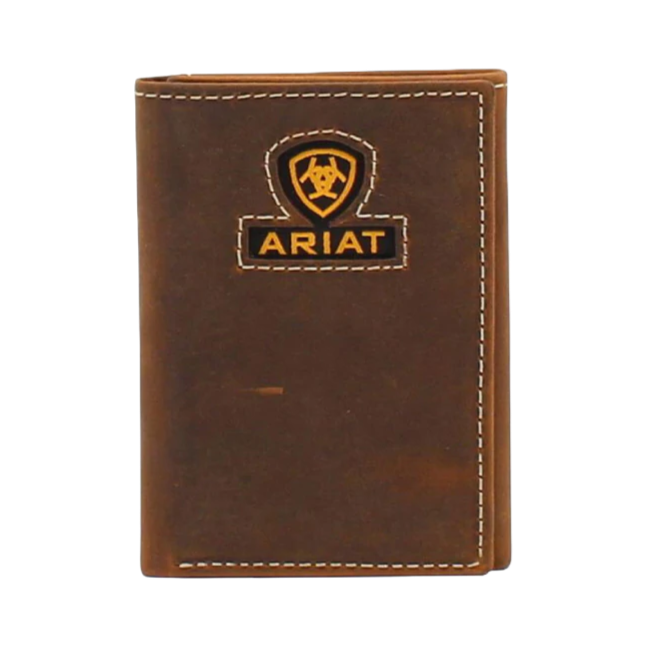 Ariat® Men's Ribbon Inlay Logo Trifold Brown Wallet A3549544