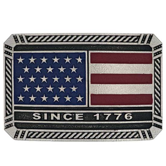 Montana Silversmiths® Trimmed Square American Flag Attitude Belt Buckle A866