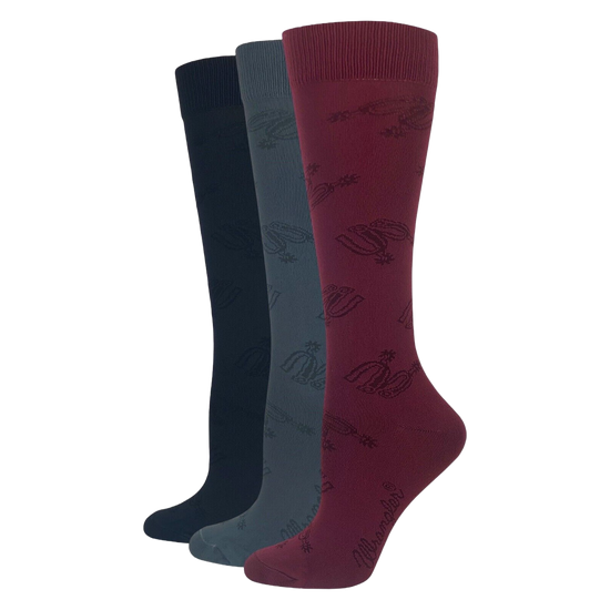 Wrangler® Ladies 3-Pair Spur Strap Pattern Black/Grey/Burgundy Knee High Socks 00712-7000-MED