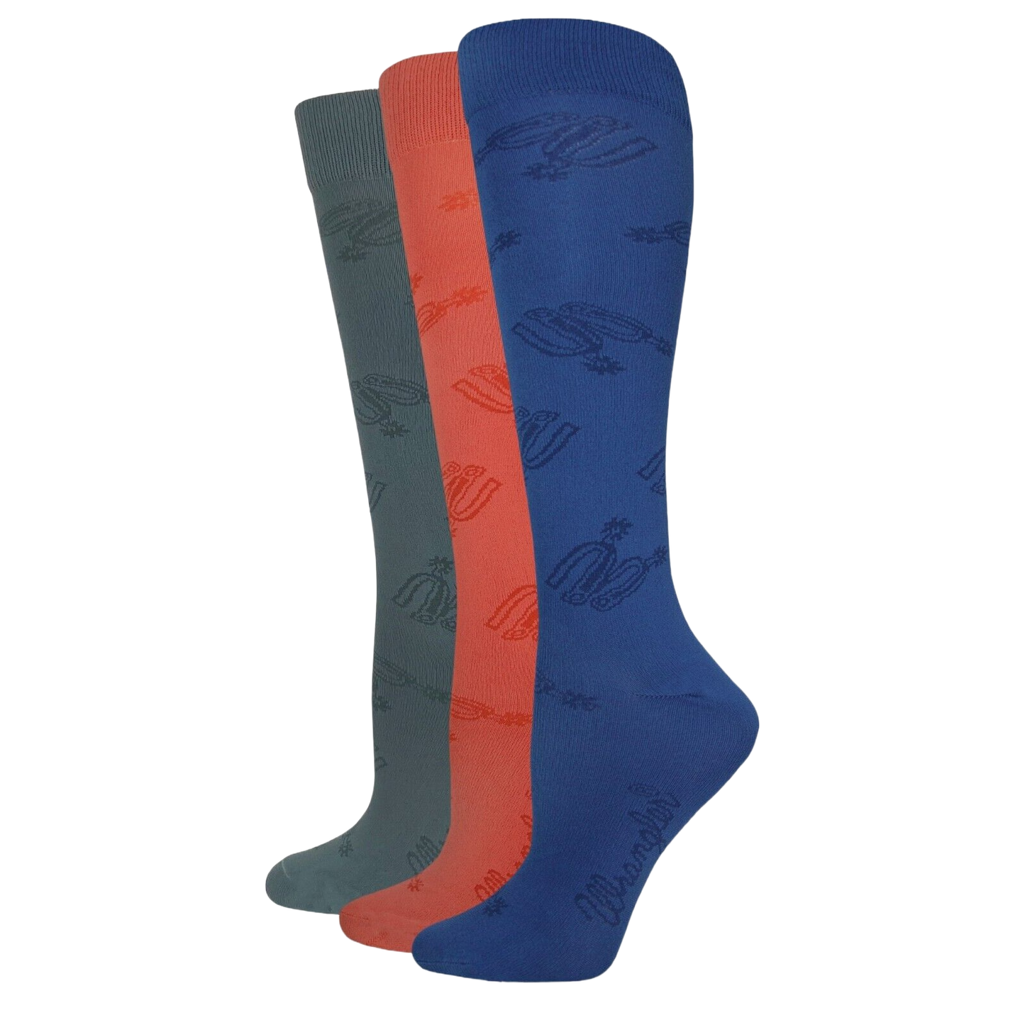 Wrangler® Ladies 3-Pair Spur Strap Pattern Grey/Coral/Denim Knee High Socks 00712-7001-MED