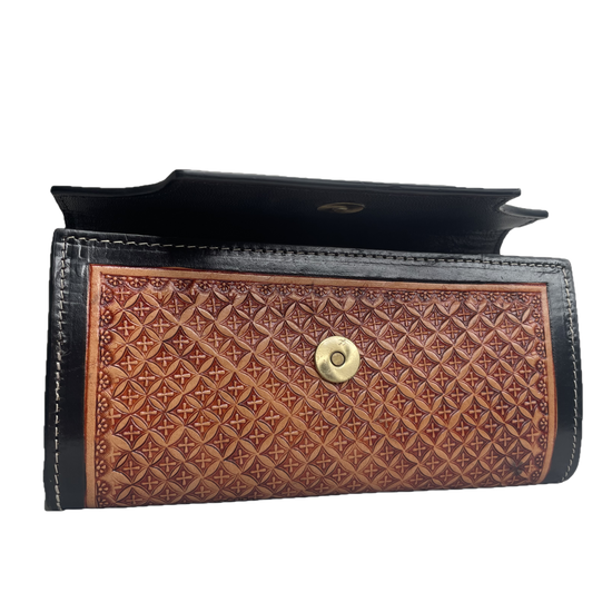 Western Fashion Accessories® Ladies Floral Embossed Brown Leather Wallet SVK-T061