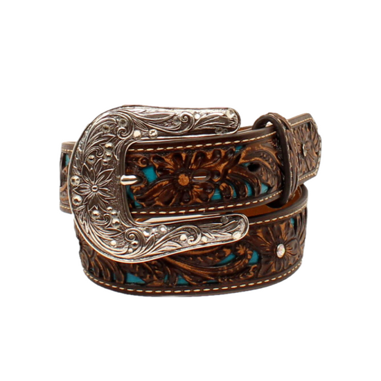 Ariat® Childrens Brown & Turquoise With Floral Overlay Belt A1304027