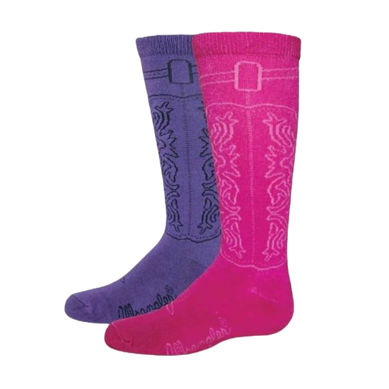 Wrangler® Girl's 2-Pair Hot Pink & Purple Cowgirl Boot Socks 00229-7000-SM