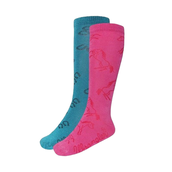 Wrangler® Girl's 2-Pair Seamless Toe Hot Pink & Teal Boot Socks 09536-7000-SM
