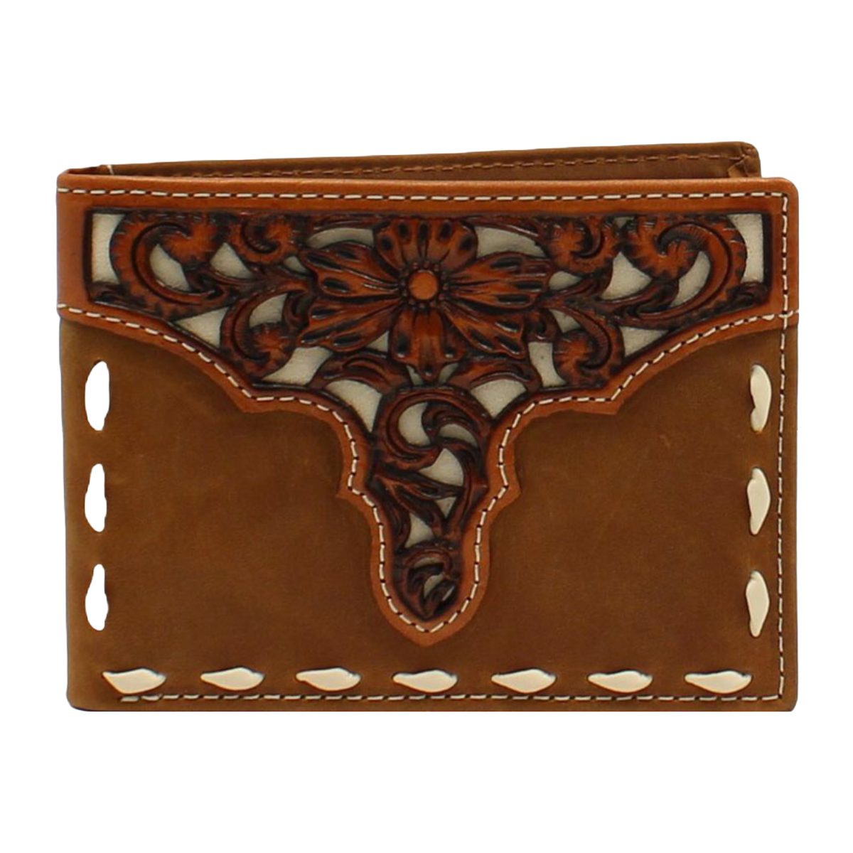 Load image into Gallery viewer, Ariat Men&amp;#39;s Sketch Tooled Overlay Brown Wallet A3547344
