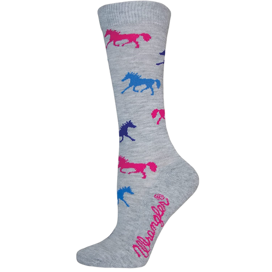 Wrangler® Girl's Horses Grey Crew Socks 09406-2400-SM