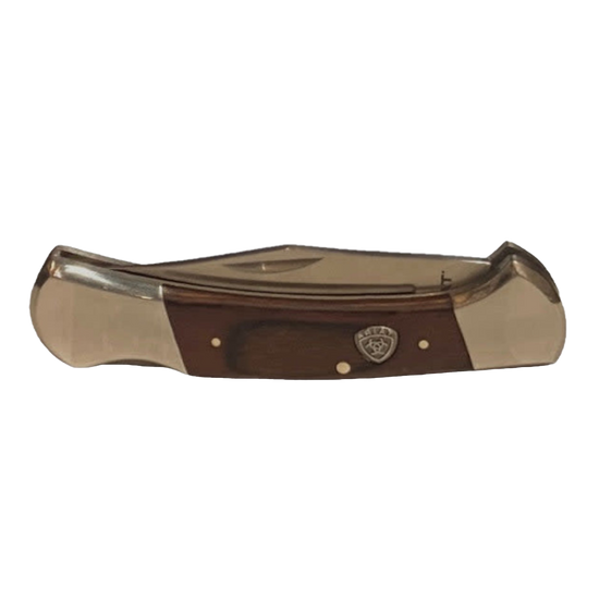 Ariat Plain Edge Blade Stained Wood 4 3/8" Folding Knife A710011102