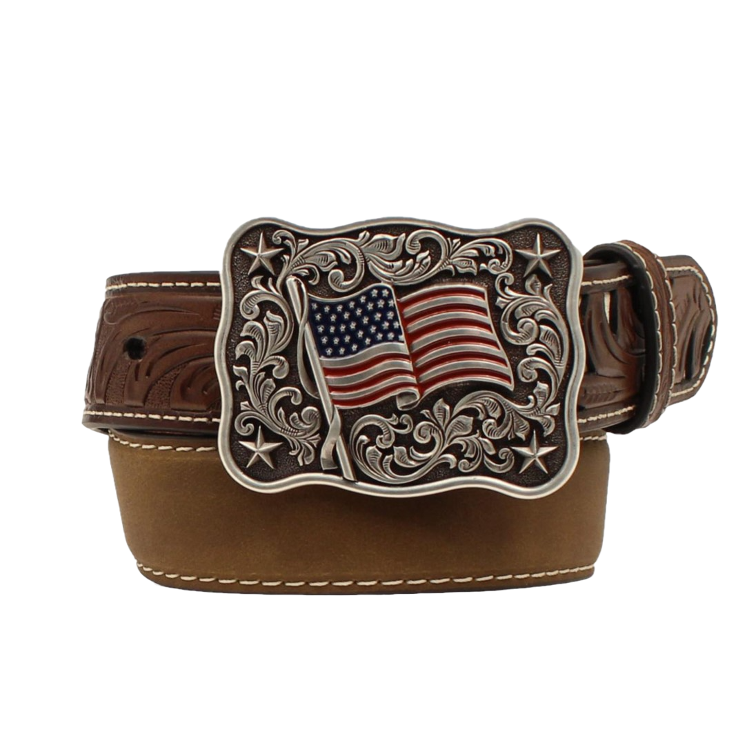 Nocona® Children's Leather Medium Brown Flag Belt N4440344