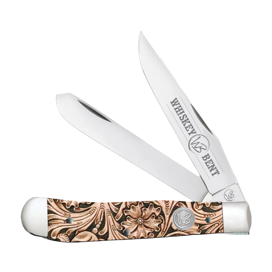 Whiskey Bent Floral Trapper Tan & Black Pocket Knife WB11-06