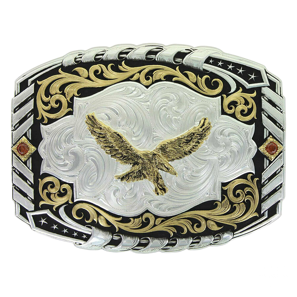 Montana Silversmiths Two Tone Cantle Roll & Eagle Buckle 34800-696
