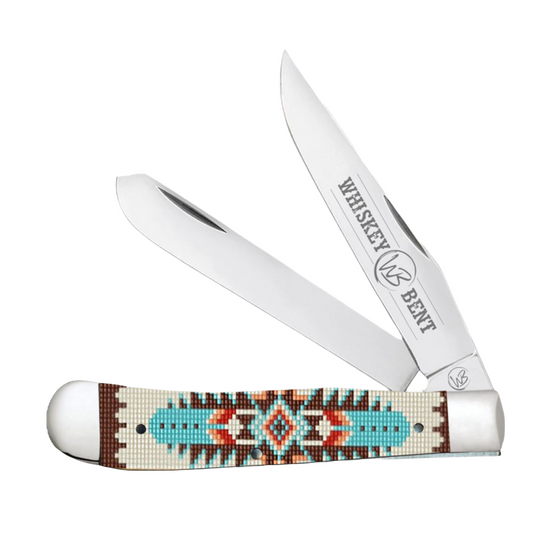 Whiskey Bent Bead Trapper Turquoise Double Blade Pocket Knife WB11-01