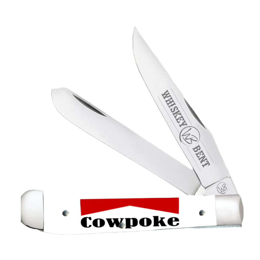 Whiskey Bent Cowpoke Trapper Red & White Pocket Knife WB11-10