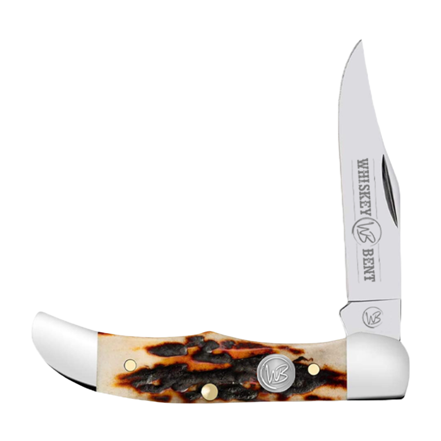 Load image into Gallery viewer, Whiskey Bent Stag Bone Mini Hunter Pocket Knife WB24-02
