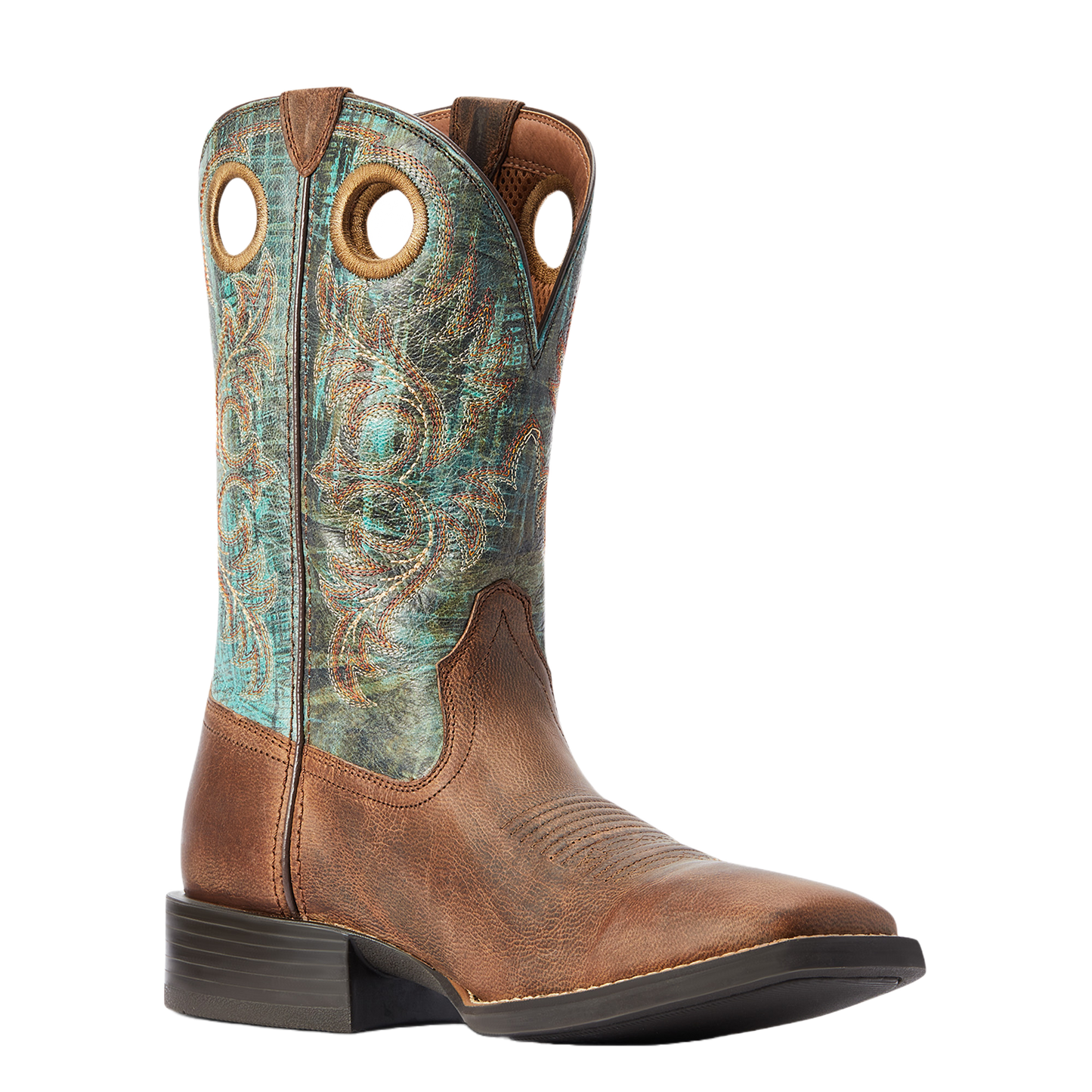 Ariat® Men's Sport Rodeo Brown & Turquoise Square Toe Boots 10042403