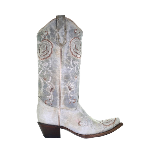 Circle G by Corral Ladies Aqua Floral Embroidery Snip Toe Boots L5711