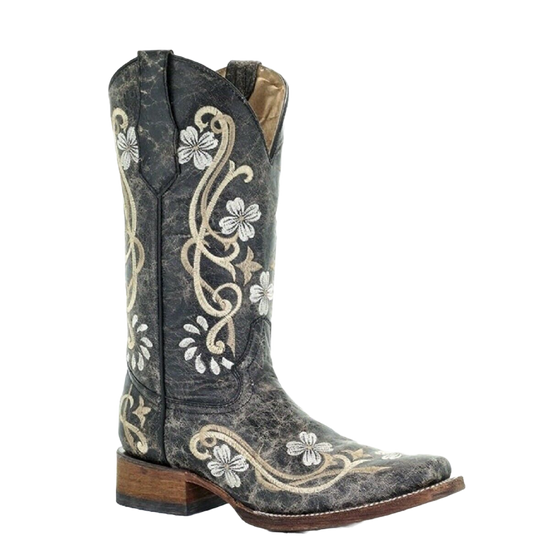 Circle G By Corral Ladies Black Floral Embroidered Boots L5241