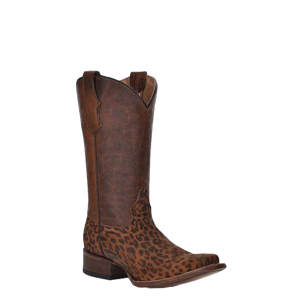 Circle G® Youth Leopard Print & Saddle Tan Square Toe Boots J7108