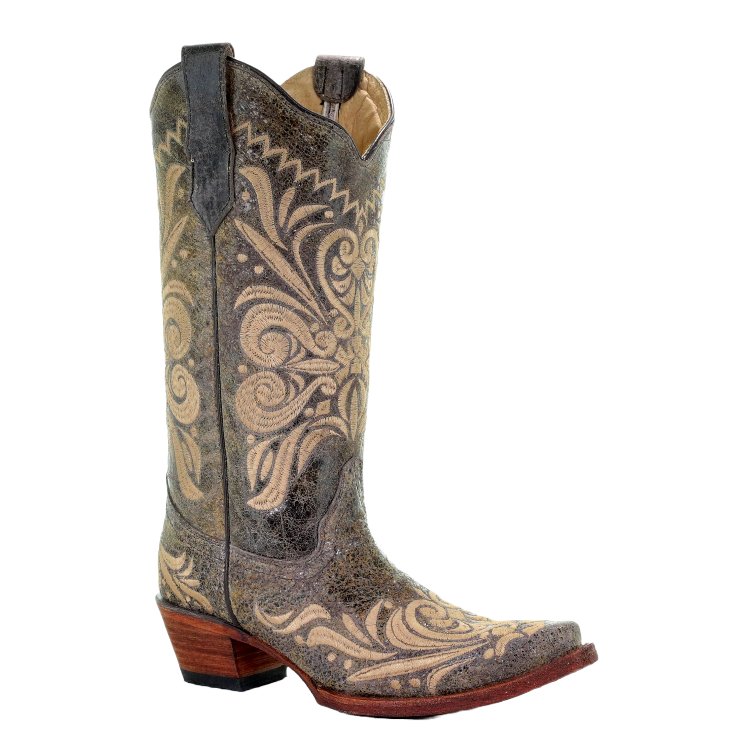Circle G by Corral Ladies Distressed Green/Beige Filigree Boots L5407
