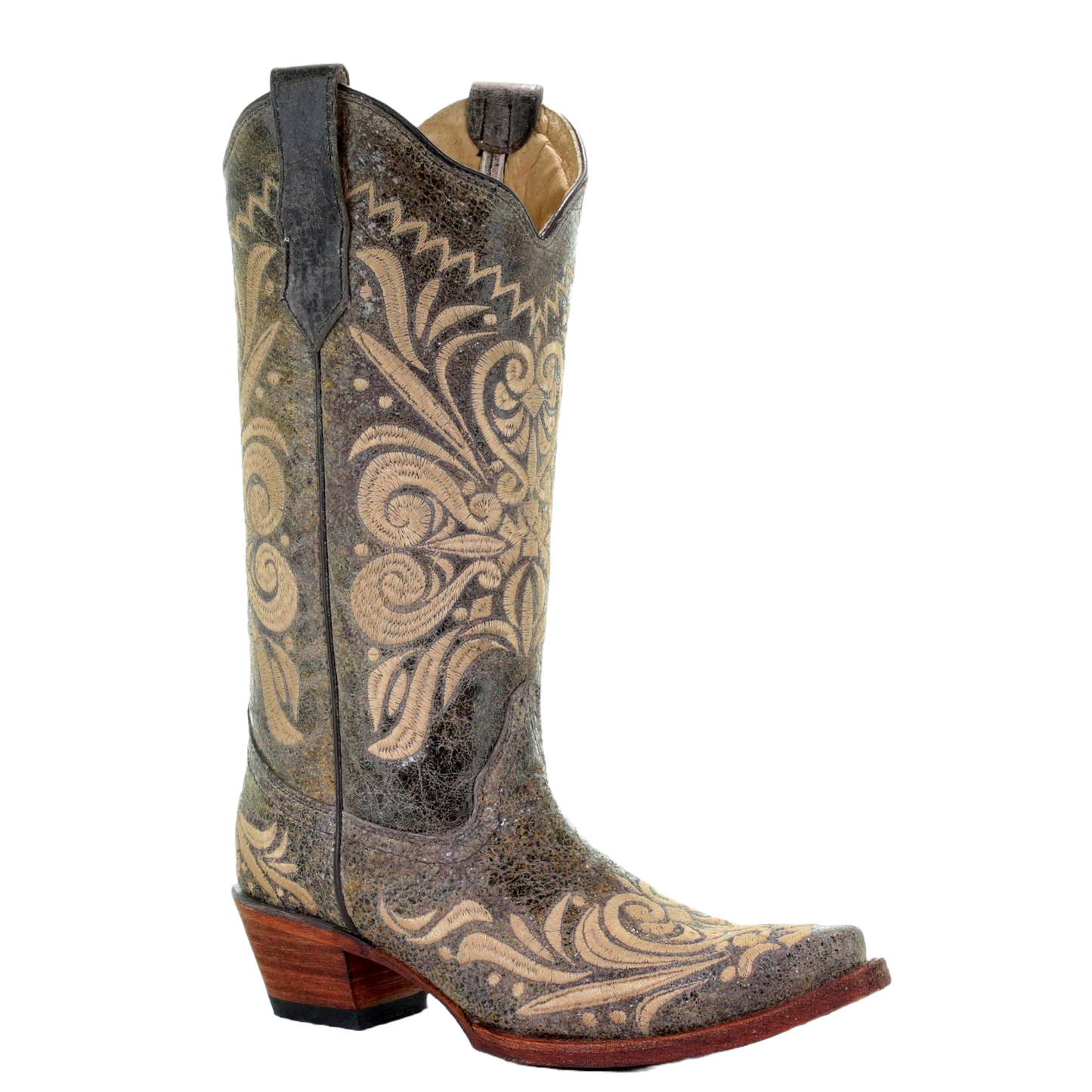 Circle G by Corral Ladies Distressed Green Beige Filigree Boots