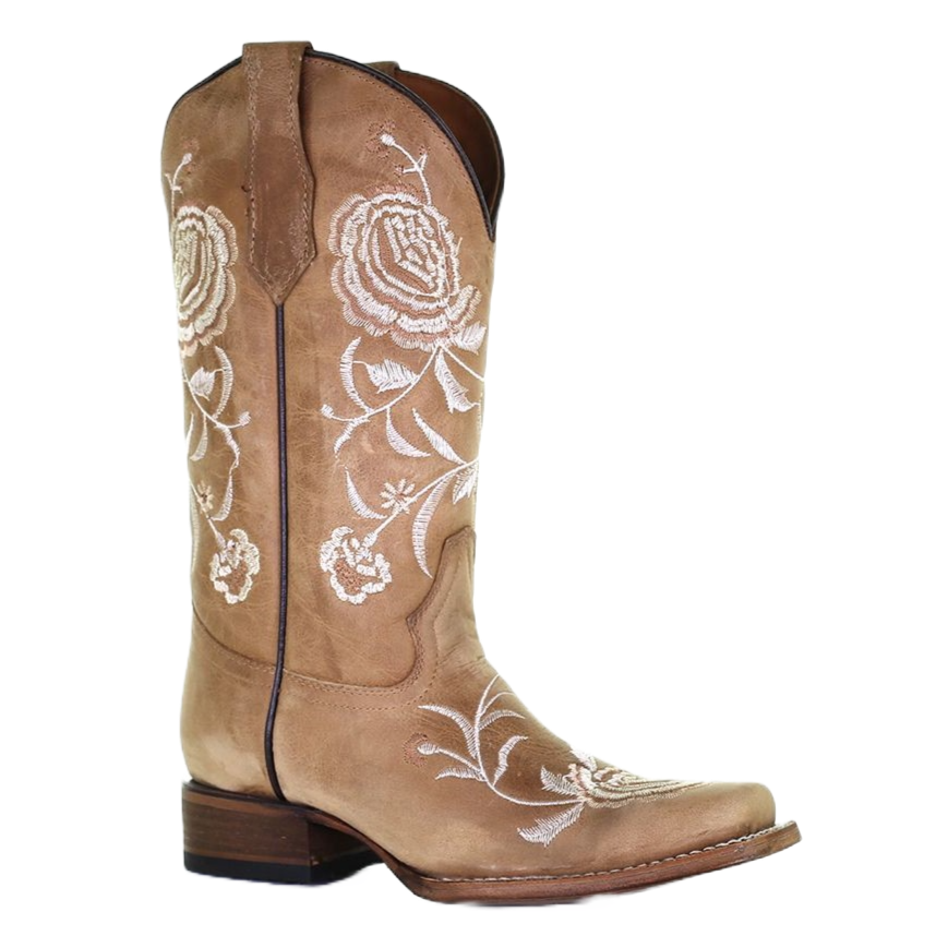 Circle G by Corral Ladies Floral Embroidery Sand Leather Boots L5716