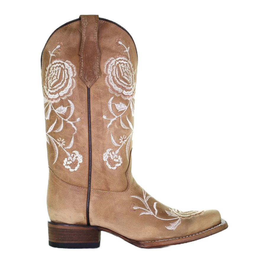 Circle G by Corral Ladies Floral Embroidery Sand Leather Boots L5716