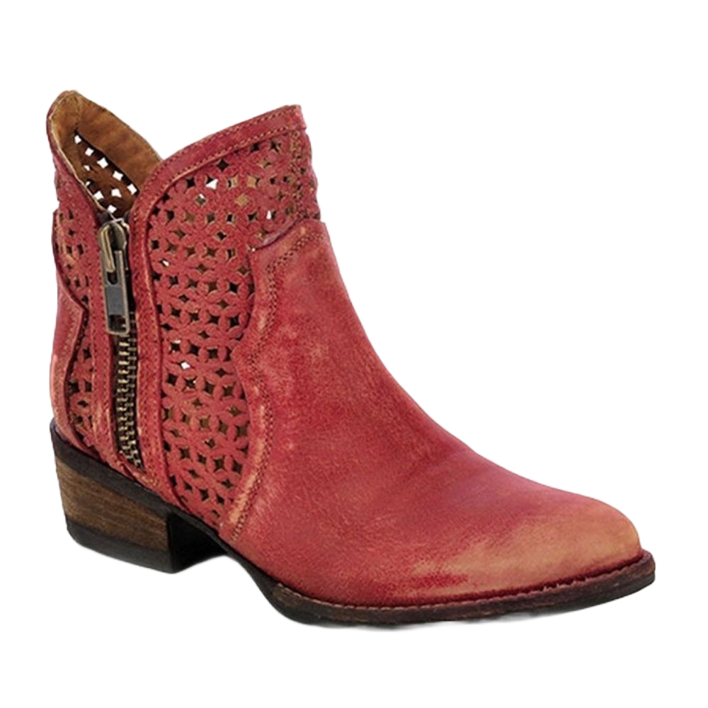 Circle G by Corral Ladies Red Laser Cutout Shortie Boot Q0003