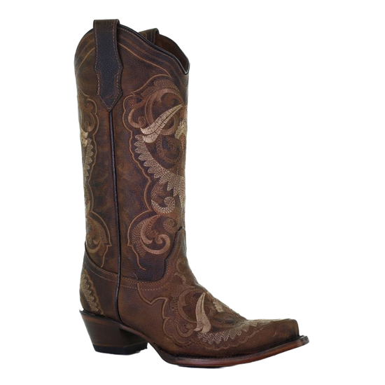 Circle G by Corral Ladies Sand Embroidery Snip Toe Leather Boots L5767