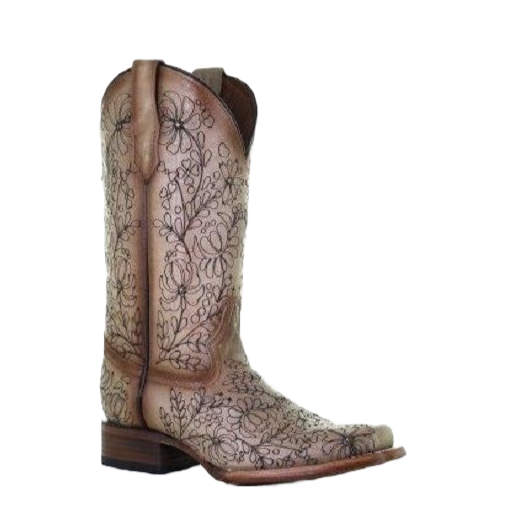 Circle G by Corral Ladies Sand Floral Embroidery Leather Boots L5756