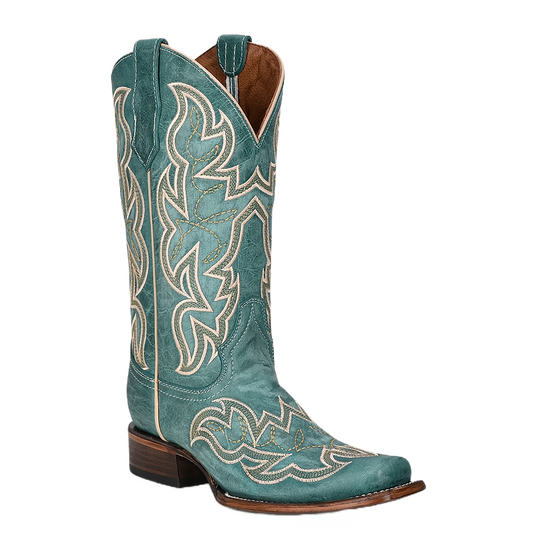 Circle G By Corral Ladies Turquoise Embroidery Square Toe Boots L5880