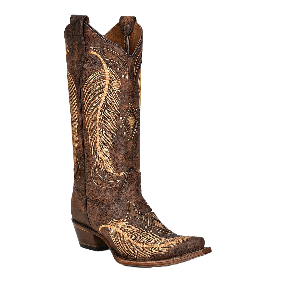 Circle G By Corral® Ladies Inlay & Feather Embroidered Brown Boots L5852