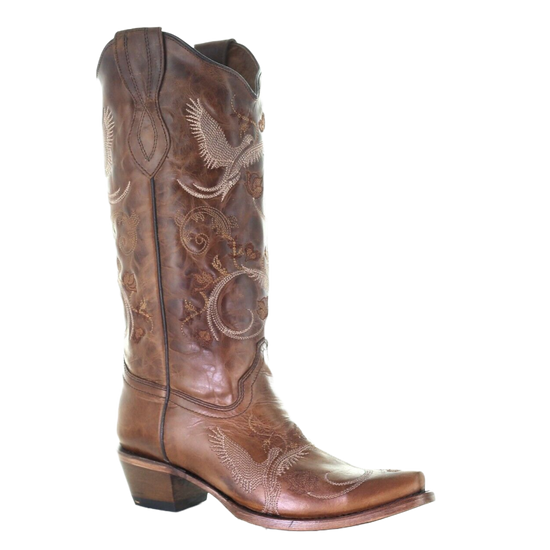 Circle G Corral Ladies Brown Bird Embroidery Snip Toe Boots L2004