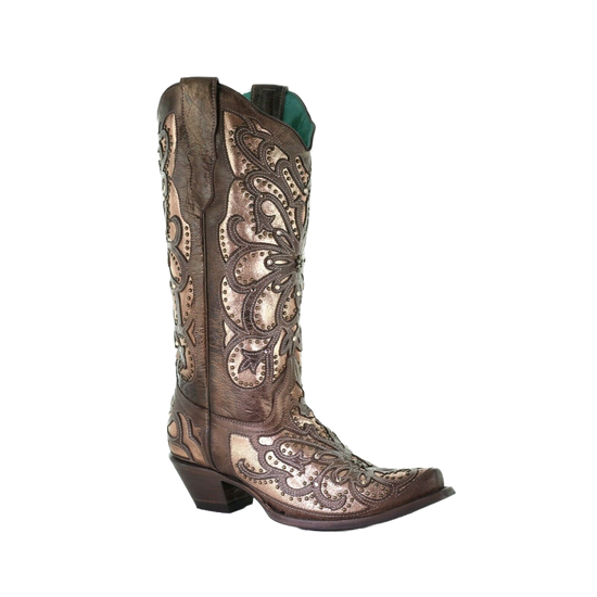 Corral Ladies Brown Metallic Inlay & Embroidery With Crystal & Stud Boots E1594