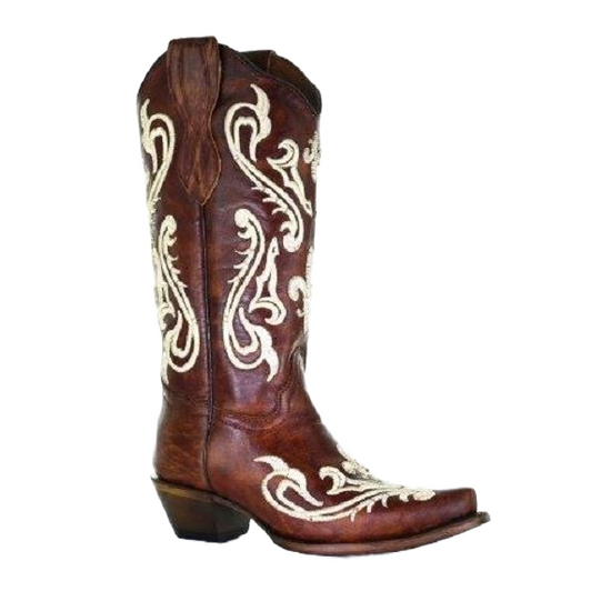 Circle G by Corral Ladies Brown Embroidery Snip Toe Boots L2006