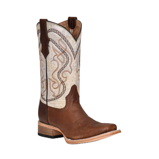 Circle G® Youth Brown & Aqua Embroidery Square Toe Boots J7100