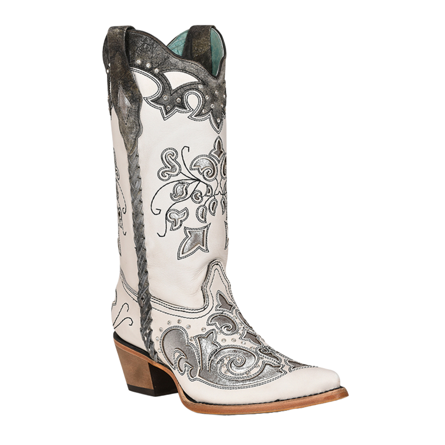 Corral® Ladies White & Silver Embroidered Pointed Toe Boots C3935