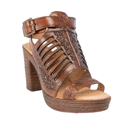 Roper Ladies Mika lll Leather Open Toe Cognac Heel Strappy Sandal 09-021-0946-2897