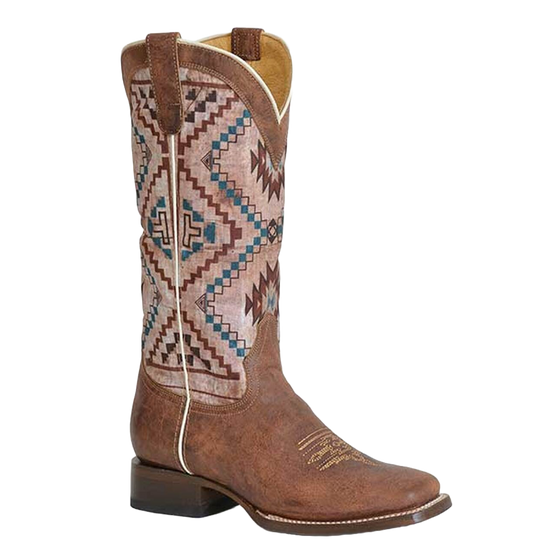 Roper Ladies Margo 13" Square Toe Vintage Brown Leather Boots 09-021-7015-8409