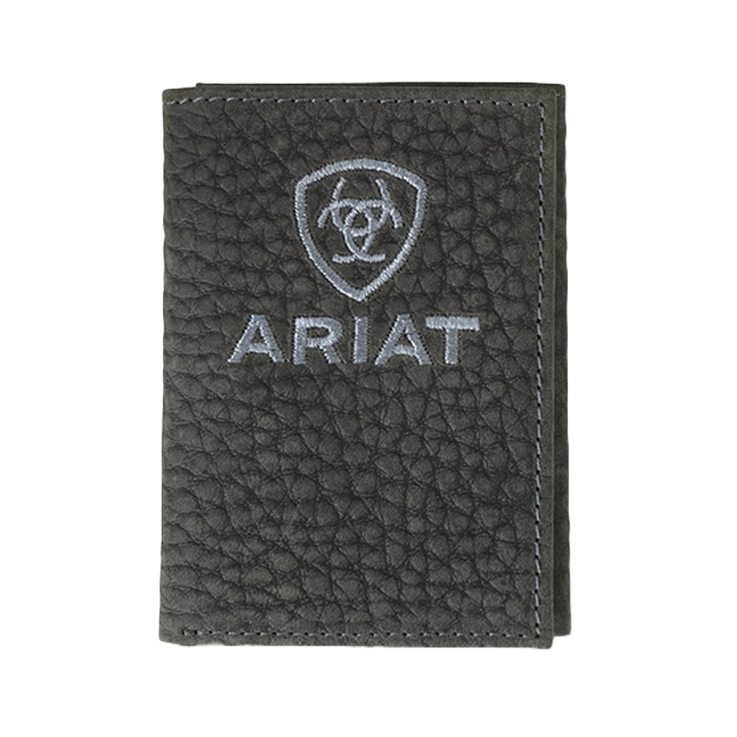 Ariat Black Trifold Bull Hide Embroidered Wallet A3556401
