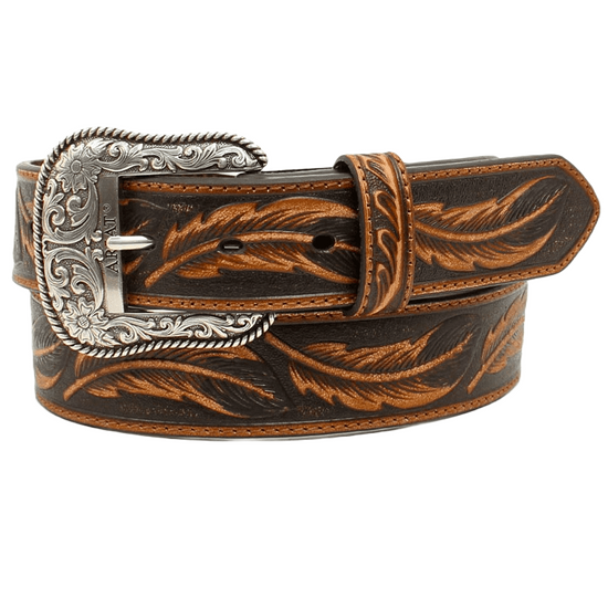 Ariat Men's Brown Feather Embossed Leather Belt A1029608