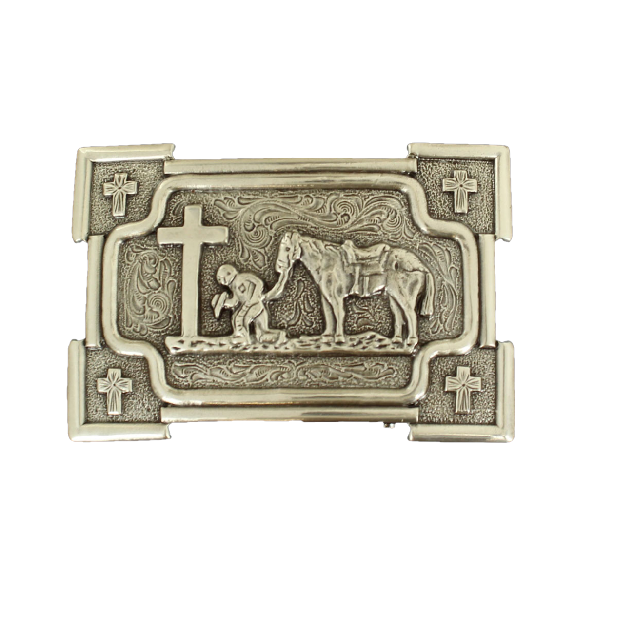 Nocona Mens Praying Cowboy With Horse Rectangular Belt Buckle 37405