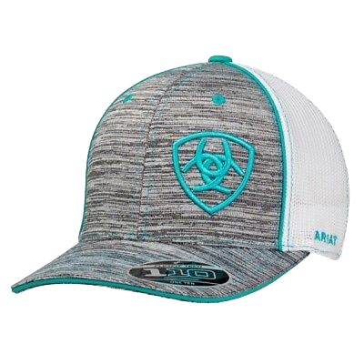 Ariat® Heather Grey & Teal Logo Embroidered Mesh Snapback Ball Cap 1504933