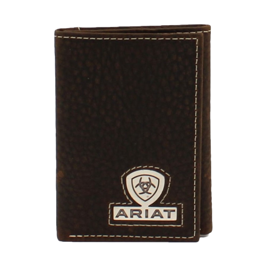 Load image into Gallery viewer, Ariat® Men&amp;#39;s Trifold Concho Logo Brown Rowdy  Leather Wallet A35468282
