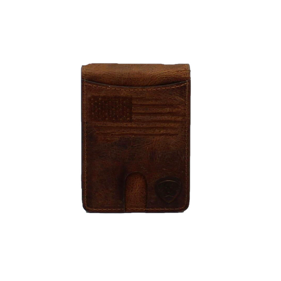 Ariat® Men's Brown Distressed USA Flag Money Clip Wallet A3546002
