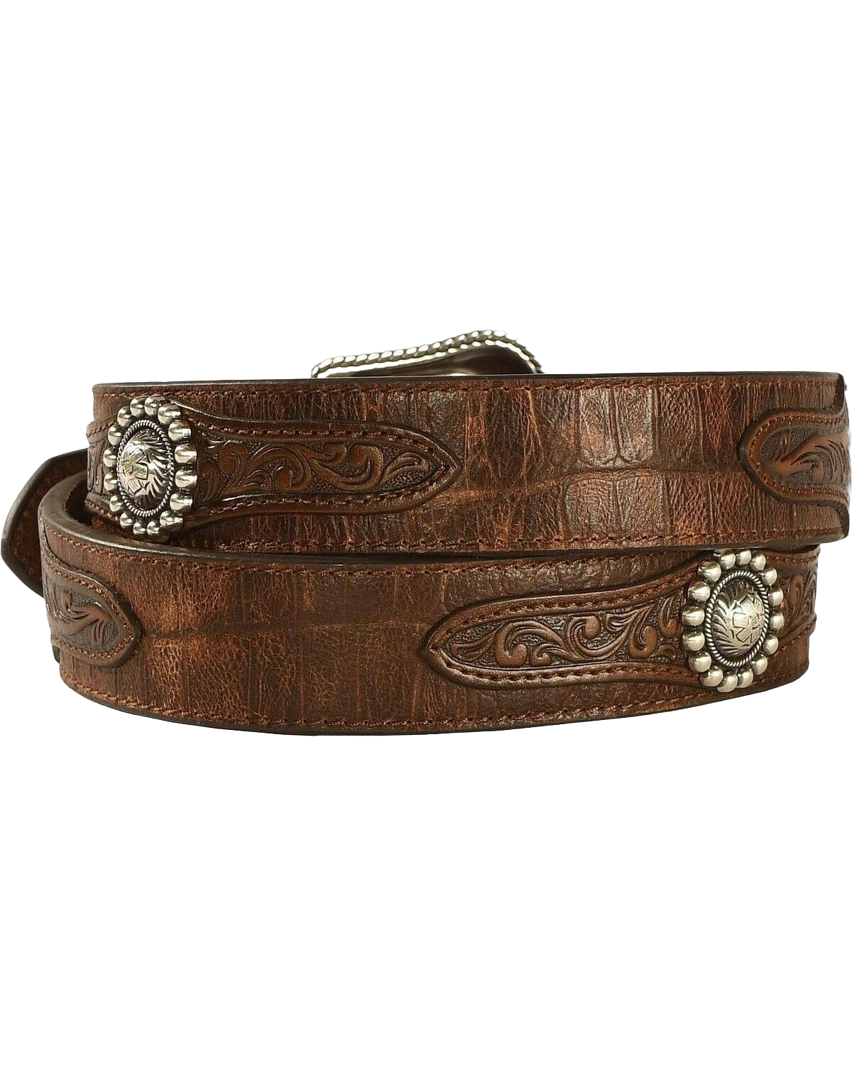 Ariat Men's Floral Concho Leather Overlay Belt A1022202